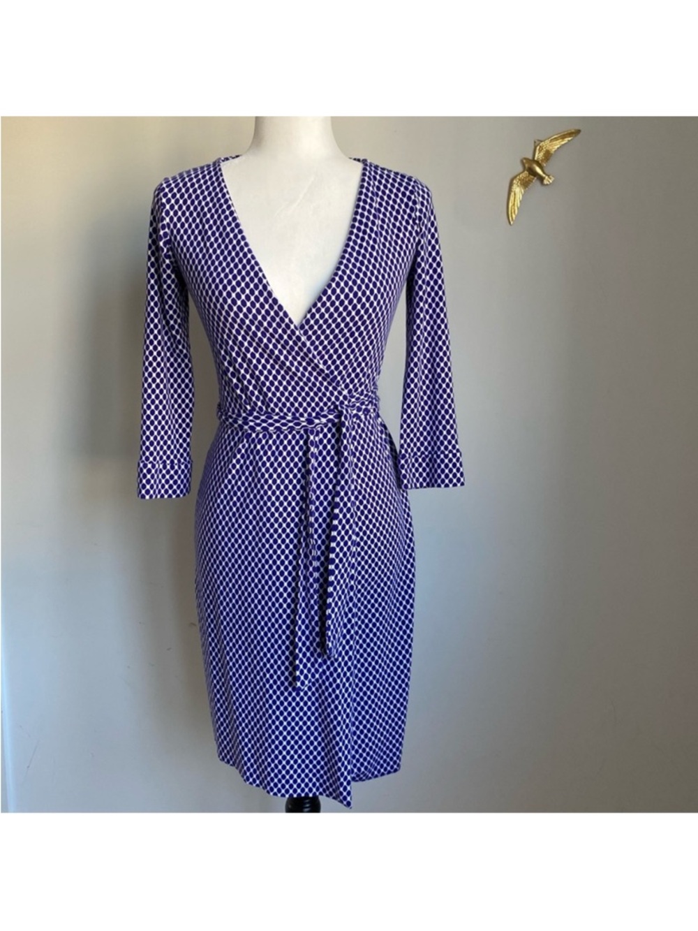 Diane Von Furstenberg Purple Geometric Wrap Midi Dress